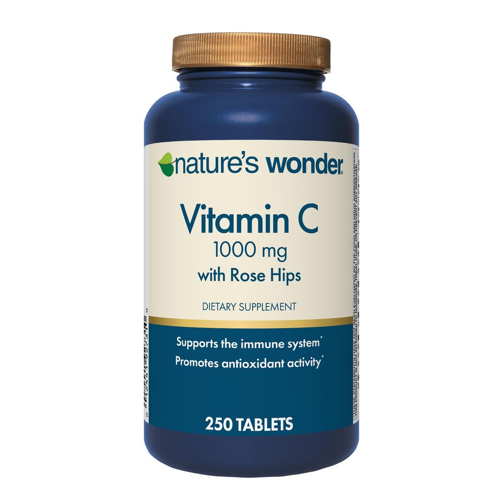 Nature's Wonder Vitamine C 1000 mg met Rose Hips Tablets voor Immune Health, 250 Servings, 250 telling
