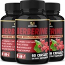 (3 verpakkingen) Berberine Supplement Plus Ceylon Cinnamon, Melkdistel, Kurkuma, Artichoke Leaf, Black Peppe - 6 maand levering - 180 capsules Totaal