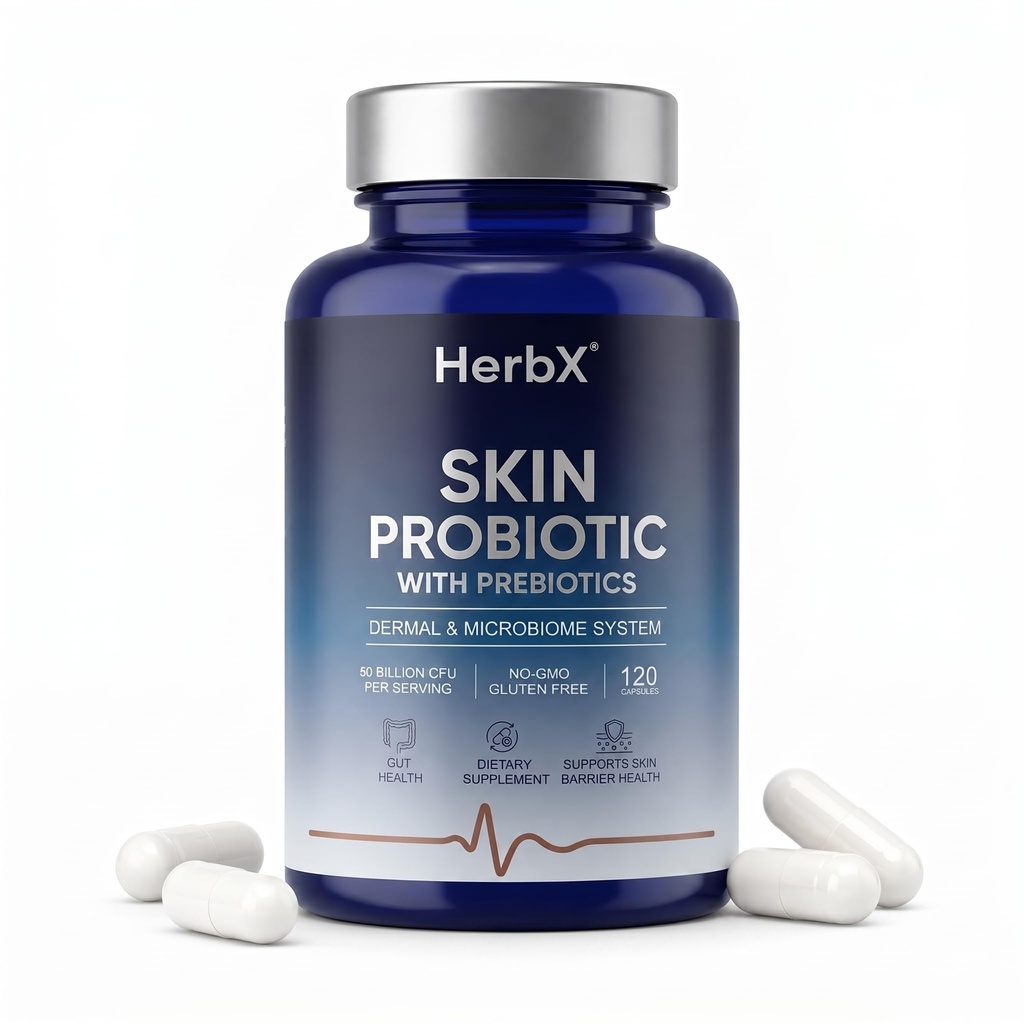 Skin Probiotic Capsules - Gut-Skin Care Routine Supplement for Face & Glow - Non-GMO, Vegan - 120 Veggie Capsules