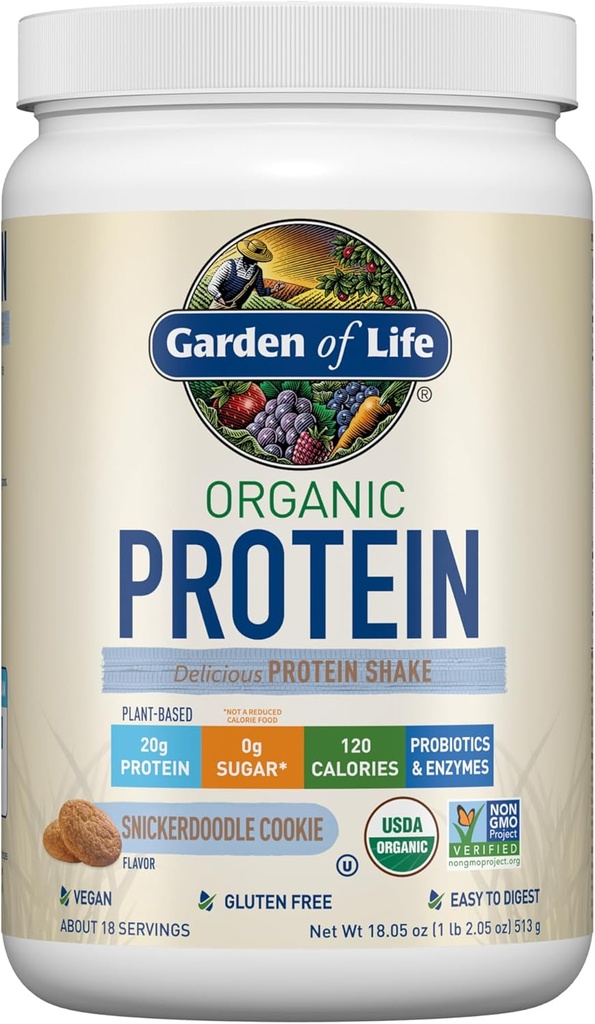 Garden of Life Vegan Protein Powder - Snickerdoodle Cookie - 20g Plant Protein, BCAA's, Probiotica en spijsverteringsenzymen - Glutenvrije, niet-GMO