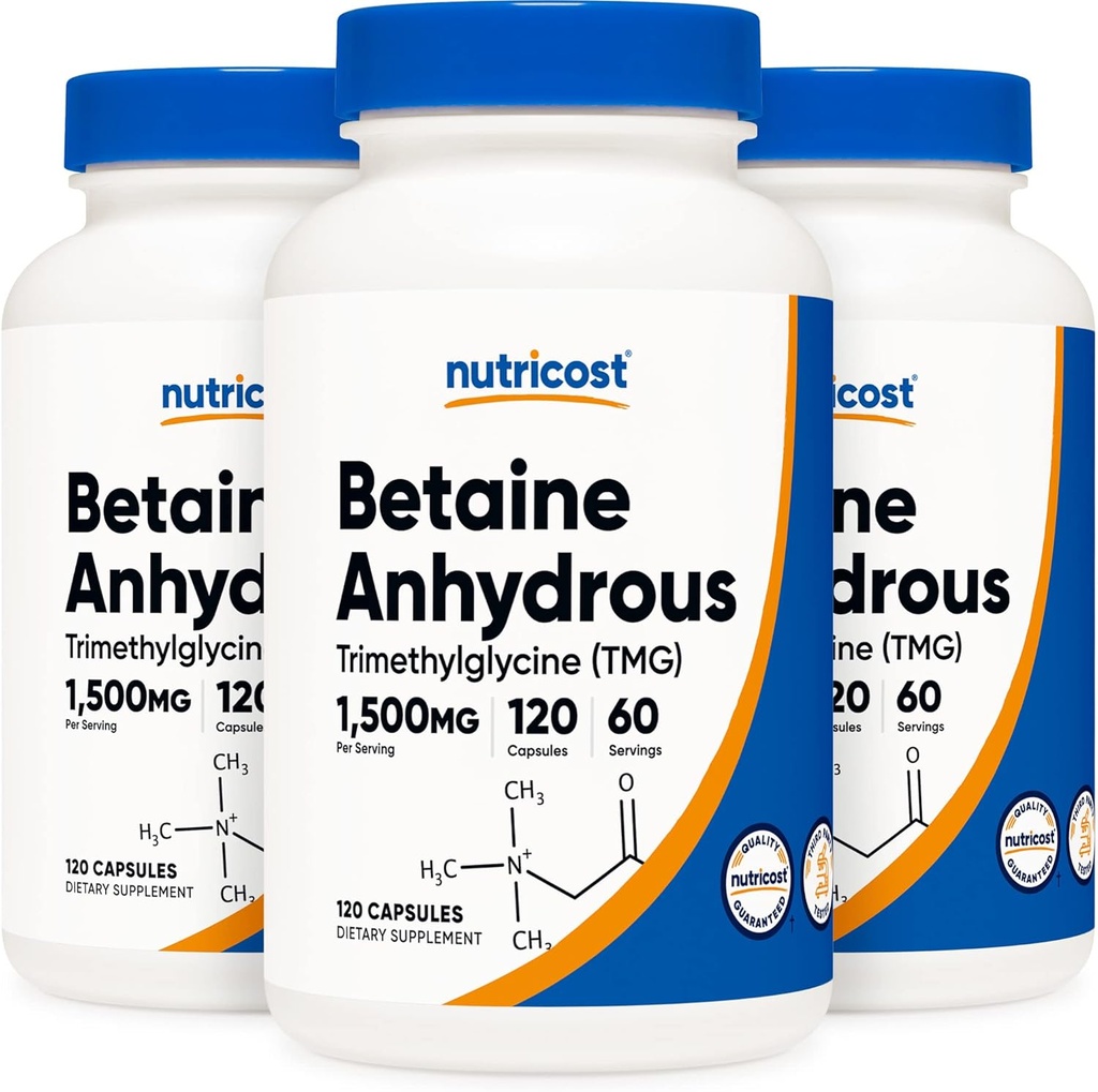 Nutricost Betaine Anhydraat Caps 1500mg, 60 porties per fles (3 flessen)