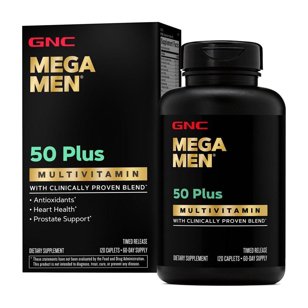 GNC Mega Men 50 Plus Multivitamine Antioxidanten Hartgezondheid Prostaat en Circulatorium Ondersteuning 120 Tellen