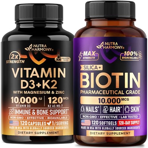 NUTRAHARMONY Vitamin D3 K2 Capsules & Biotin with Silicon Softgels