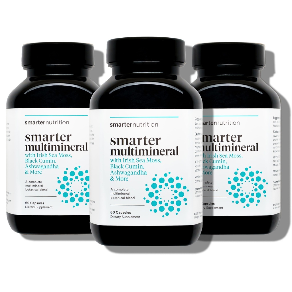 SMARTERNUTRITION Sea Moss Multimineral with Irish Sea Moss with Ashwagandha Bladderwrack Turmeric Zinc Vitamin C Elderberry Dandelion - Non-GMO, USA Manufactured - 180 Capsules[90 Day Supply]