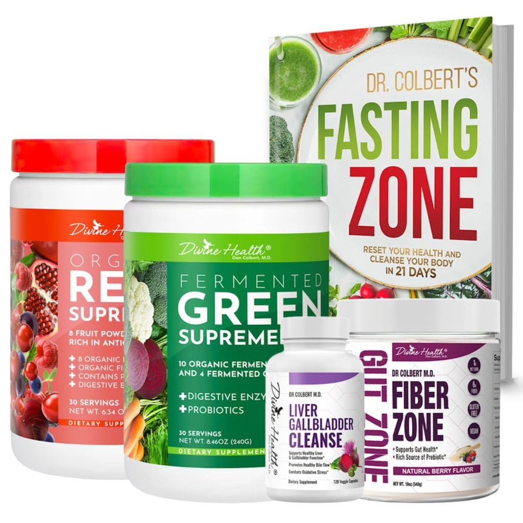 Divine Health Dr. Colbert MD 21 Day Detox & Fast Starter Kit Fiber Zone | Nano-Glutathione Spray | Liver Gallbladder Cleanse | Fasting Zone Book