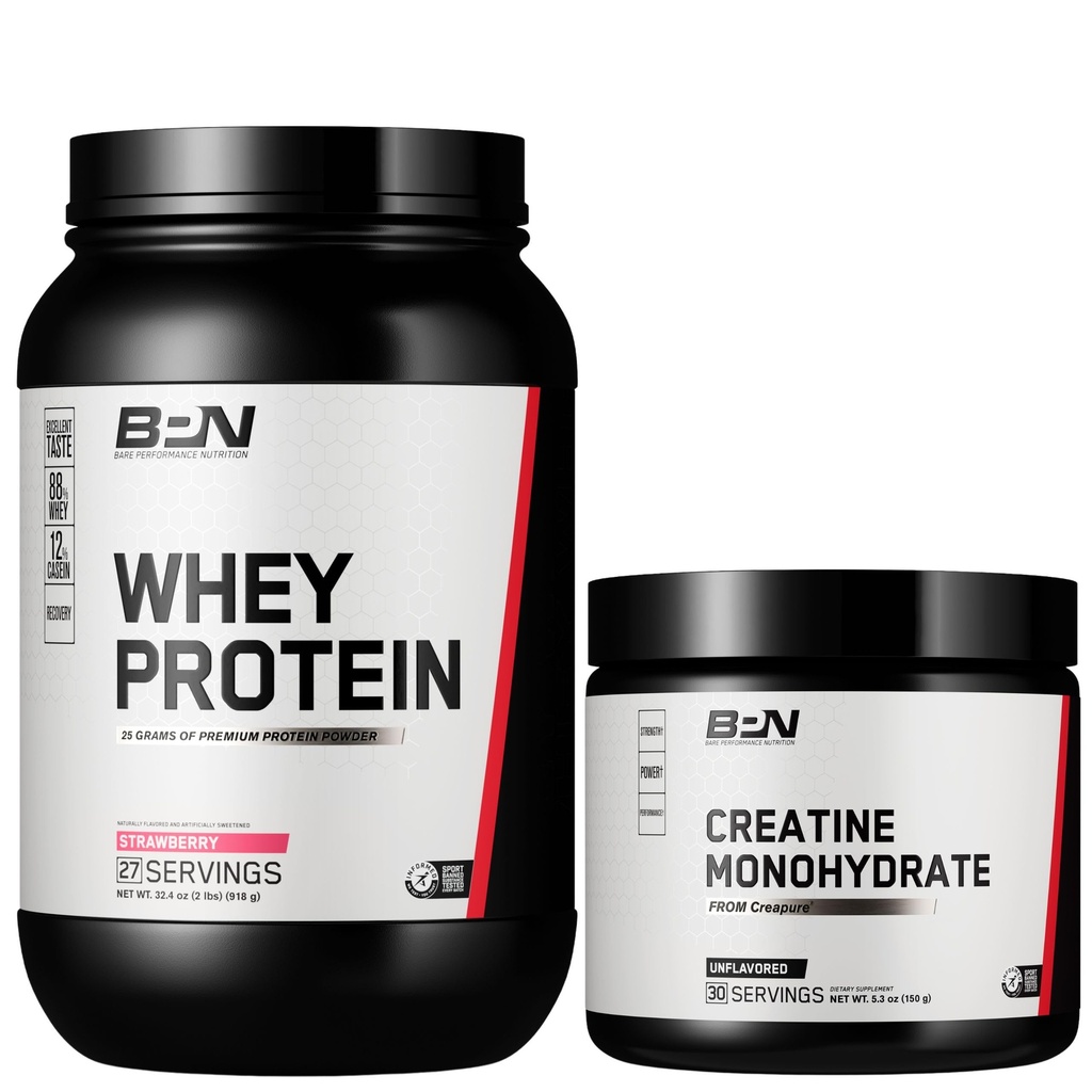 BARE PERFORMANCE NUTRITION BPN Whey Strawberry Protein & Creatine 30 Servings Bundle