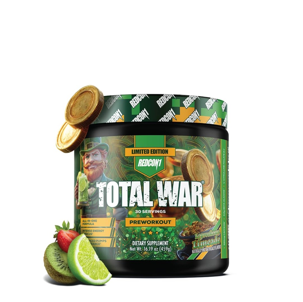 REDCON1 Total War Pre Workout Powder | Leprechaun Limeade | 320mg Caffeine + Citrulline Malate + Beta Alanine (30 Servings)