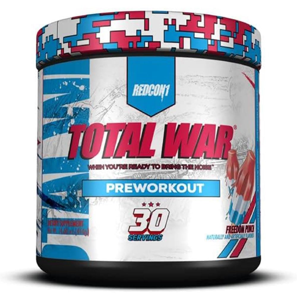 REDCON1 Total War Pre Workout - Beta Alanine + Citrulline Malate Keto Friendly Preworkout for Men & Women with 320mg of Caffeine - Fast Acting - Freedom Punch (30 Servings)