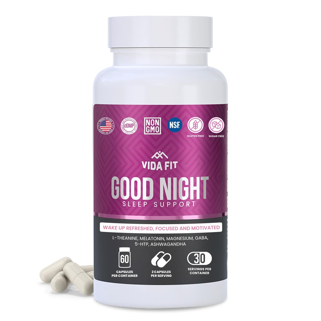 Natural Sleep Aid for Adults, Sleep Supplement, Natural Calm, Melatonin with L-Theanine, Magnesium Glycinate, Ashwagandha, GABA, 5-HTP, Vitamin D & Niacin (30 Day Supply)