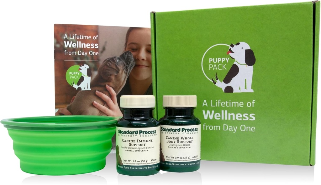 Standard Process Puppy Pack - Canine Immune & Whole-Body Support Powder Supplements - Puppy Support Kit met Canine Whole Body Support & Canine Immune System Support - Inclusief Collapsible Water Bowl