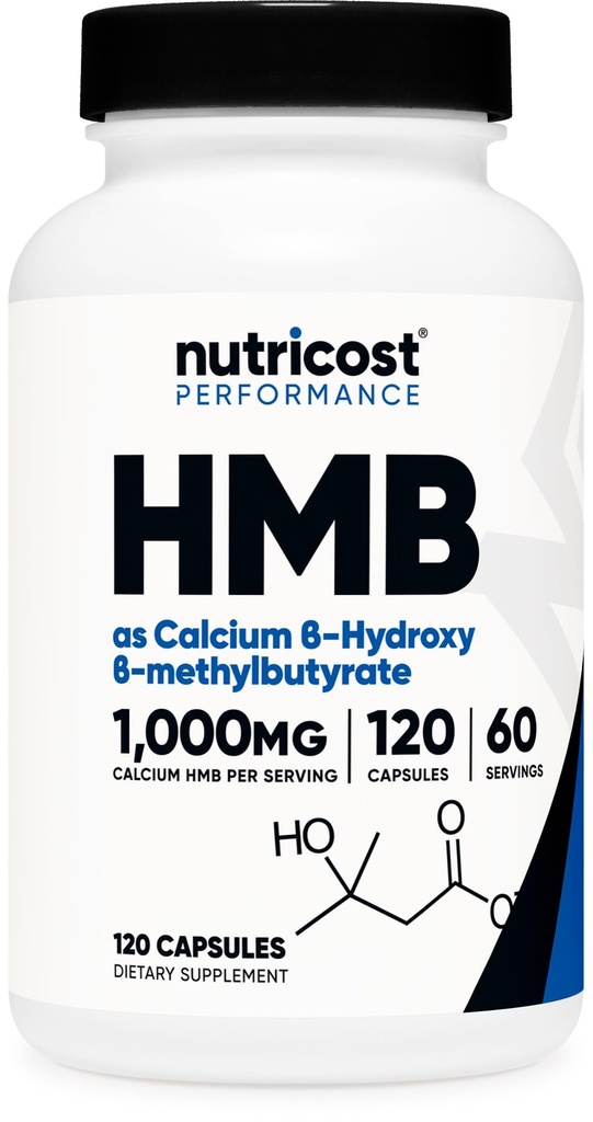 Nutricost HMB (Beta-Hydroxy Beta-Methylbutyrate) 1000mg (120 capsules) - 500mg par gélule, 60 portions - Sans gluten et sans OGM