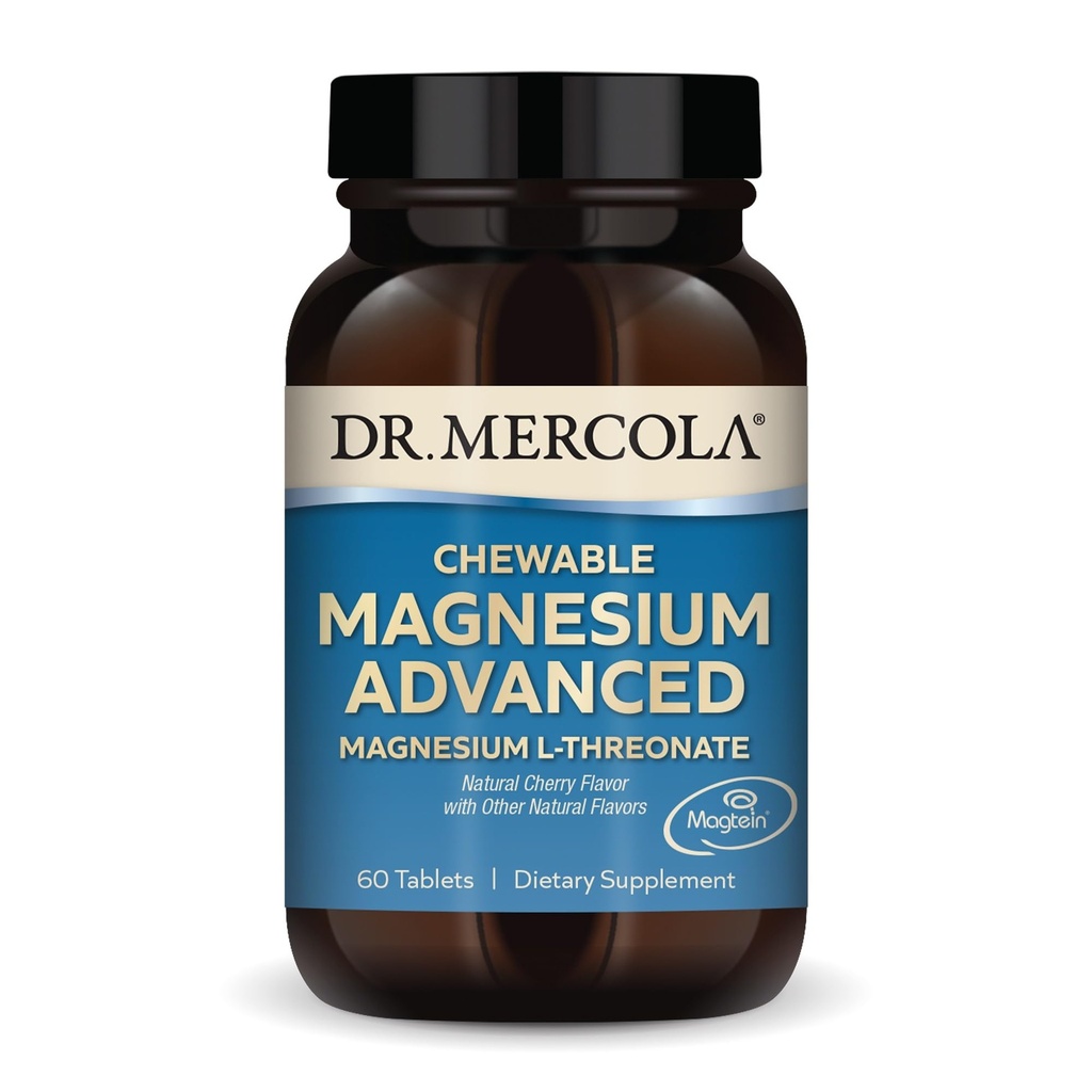 Dr. Mercola Magnesium Chewable Advanced, 30 Servings (60 Tablets), Dietary Supplement, Magnesium L-Threonate, Cherry Flavor, Non-GMO