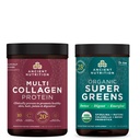 Oude Voeding Biologische SuperGreens Poeder, 25 Serves + Multi Collageen Proteïne Poeder, Unflavored, 45 Servers