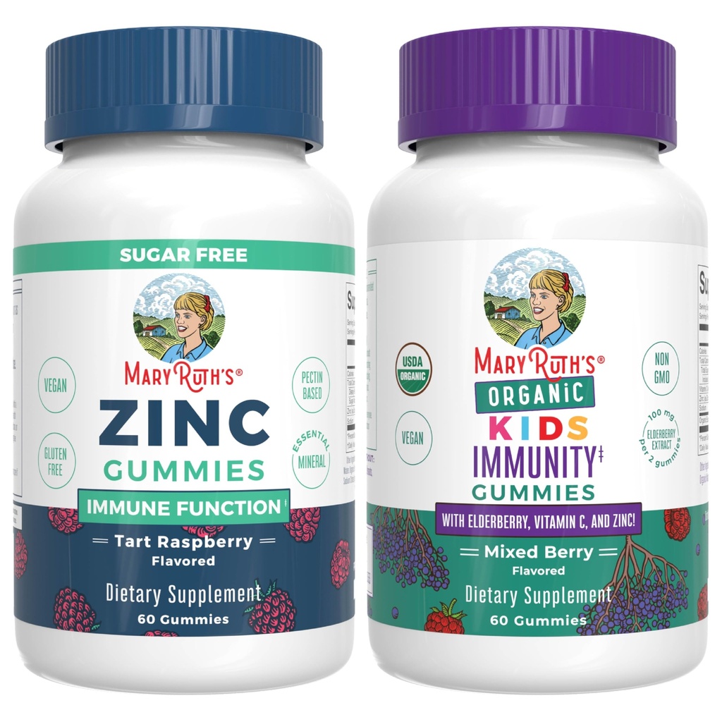 MaryRuth Organics Zink (Tart Raspberry) & Kids Immunity Gummies (Mixed Berry) 