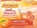Emergen-C 1000mg vitamine C poeder voor dagelijkse Immune ondersteuning Cafeïnevrije vitamine C supplementen met zink en Mangaan, Super oranje smaak - 30 Tel.