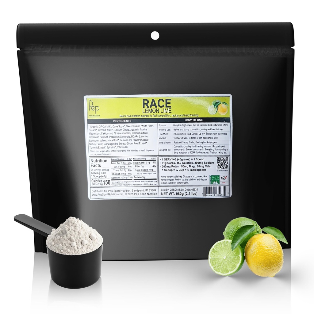 Race Lemon Lime Powder | High Carb & Easy to Digest Electrolyte Drink Mix | Energy Drink Powder | Organic Food, Long Lasting Energy for Running, Cycling & Training - 24 Servings