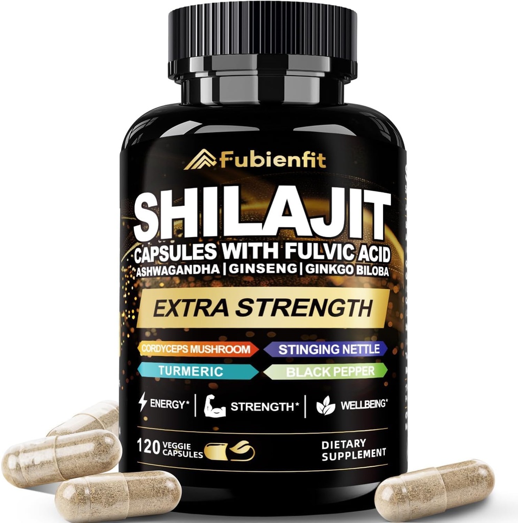 Shilajit Capsules - Premium Shilajit for Men - with Ashwagandha Ginseng and More Fulvic Acid for Men/Women - 120 Capsules