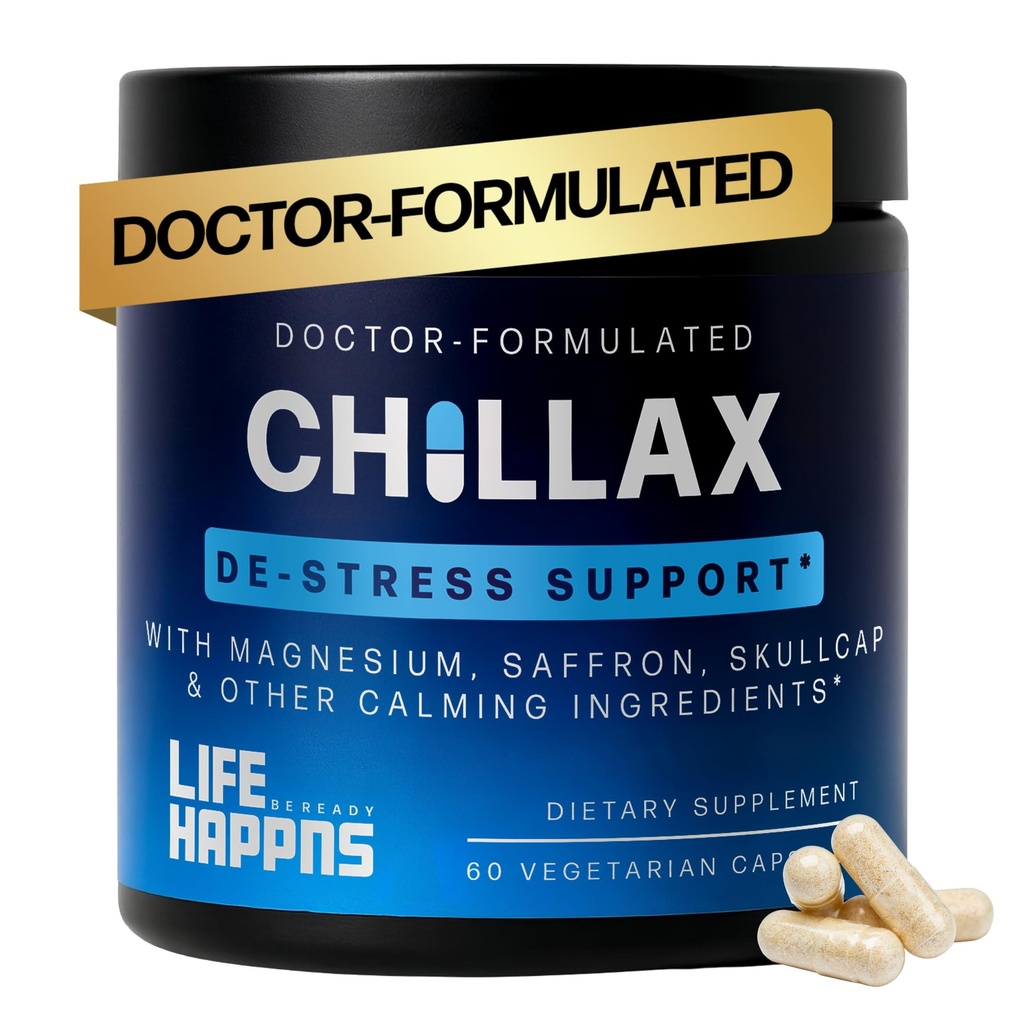 Life Happns Chillax, Kalm Ondersteuning Supplement, L Theanine, Magnesium, GABA en Saffron supplementen voor ontspanning, Natuurlijke Mood Health Ondersteuning voor volwassenen, Kalmeren en Ontspannen, 60 capsules