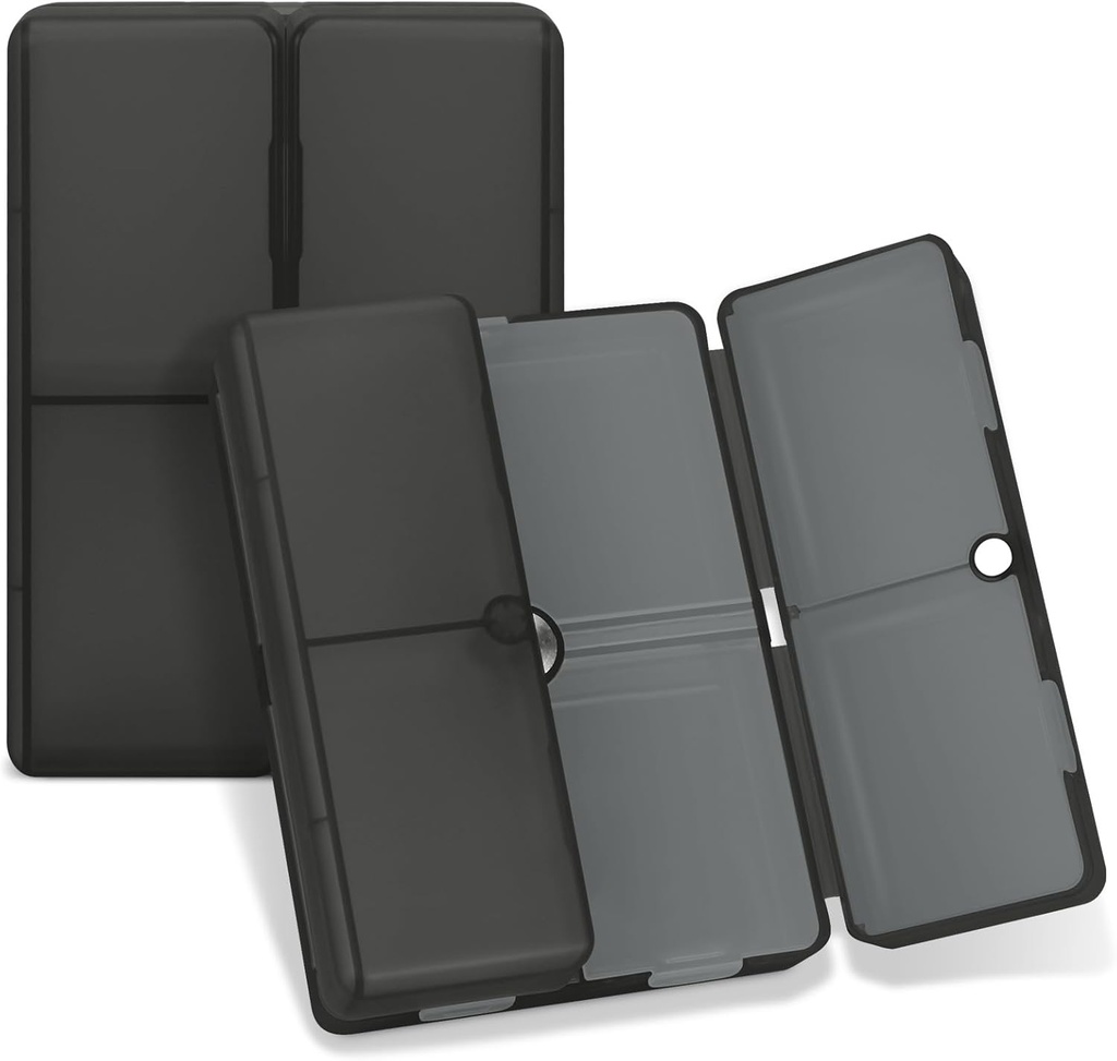 FYY Daily Pill Organizer, 7 Compartments Portable Pill Case Travel Pill Organizer,[Folding Design] Pill Box voor portemonnee Pocket om vitamines te houden, Cod Lever Olie, Complementen en Medication-Clear zwart