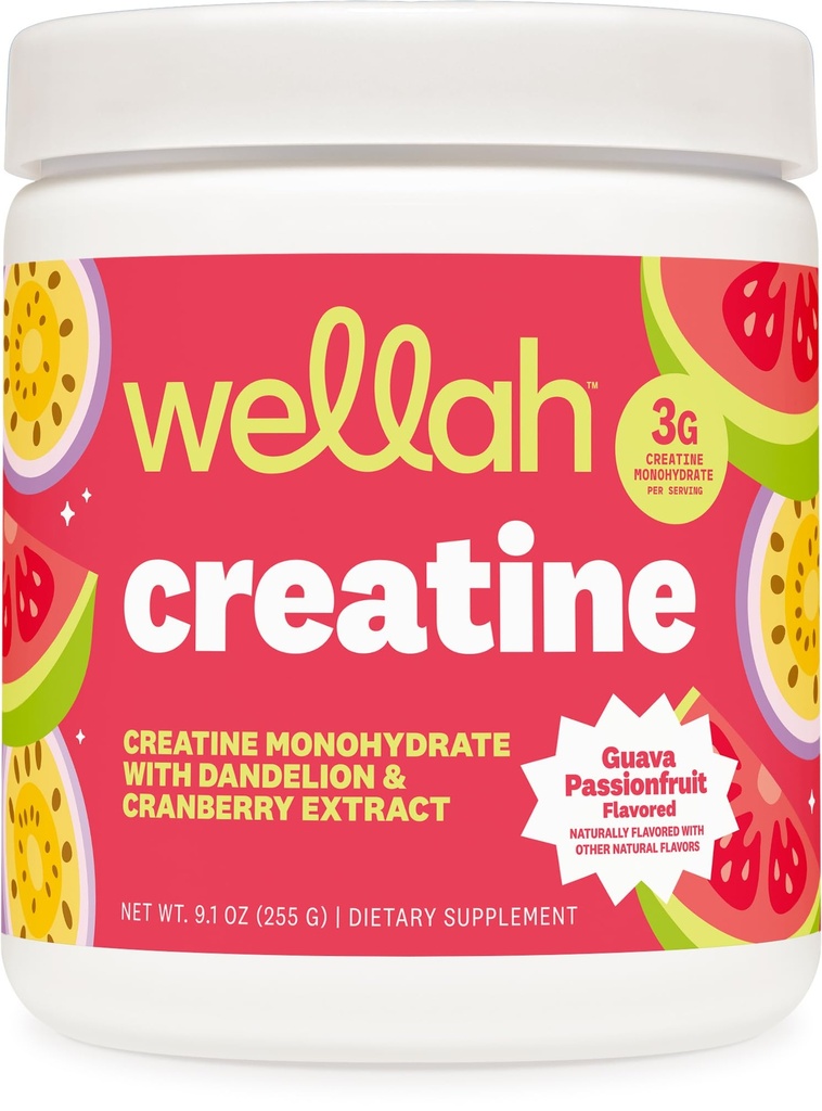 Wellah Creatine for Women - Creatine Monohydrate with Dandelion & Cranberry Extract (50 Servings, Guava Passionfruit)