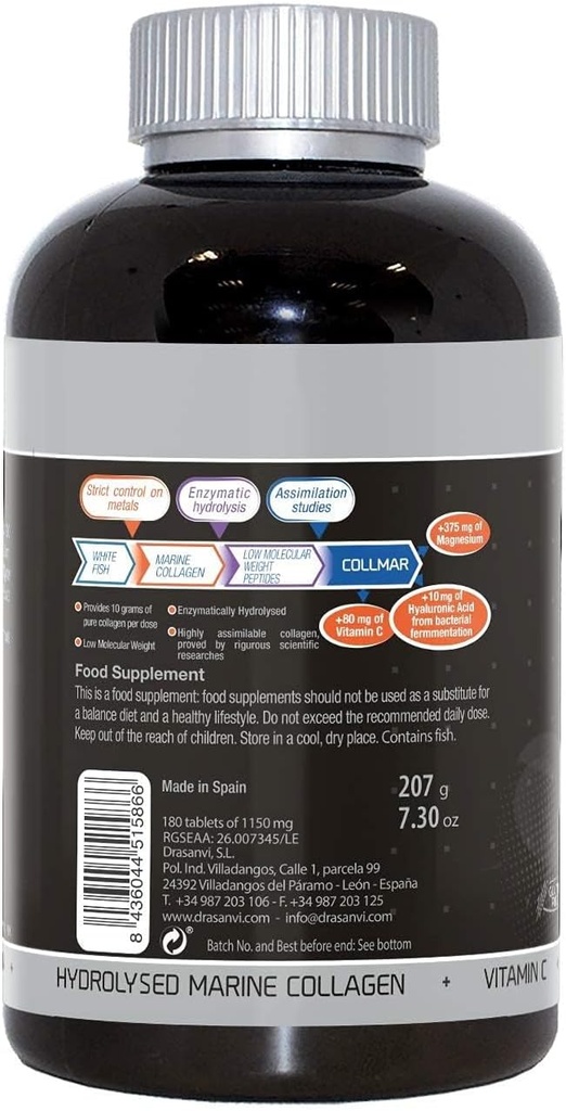 Drasanvi (2 Pack) COLLMAR Gehydrolyseerde Marine Collagen met Magnesium 180 Tablets - voor gezonde huidcartilage, botten en spieren