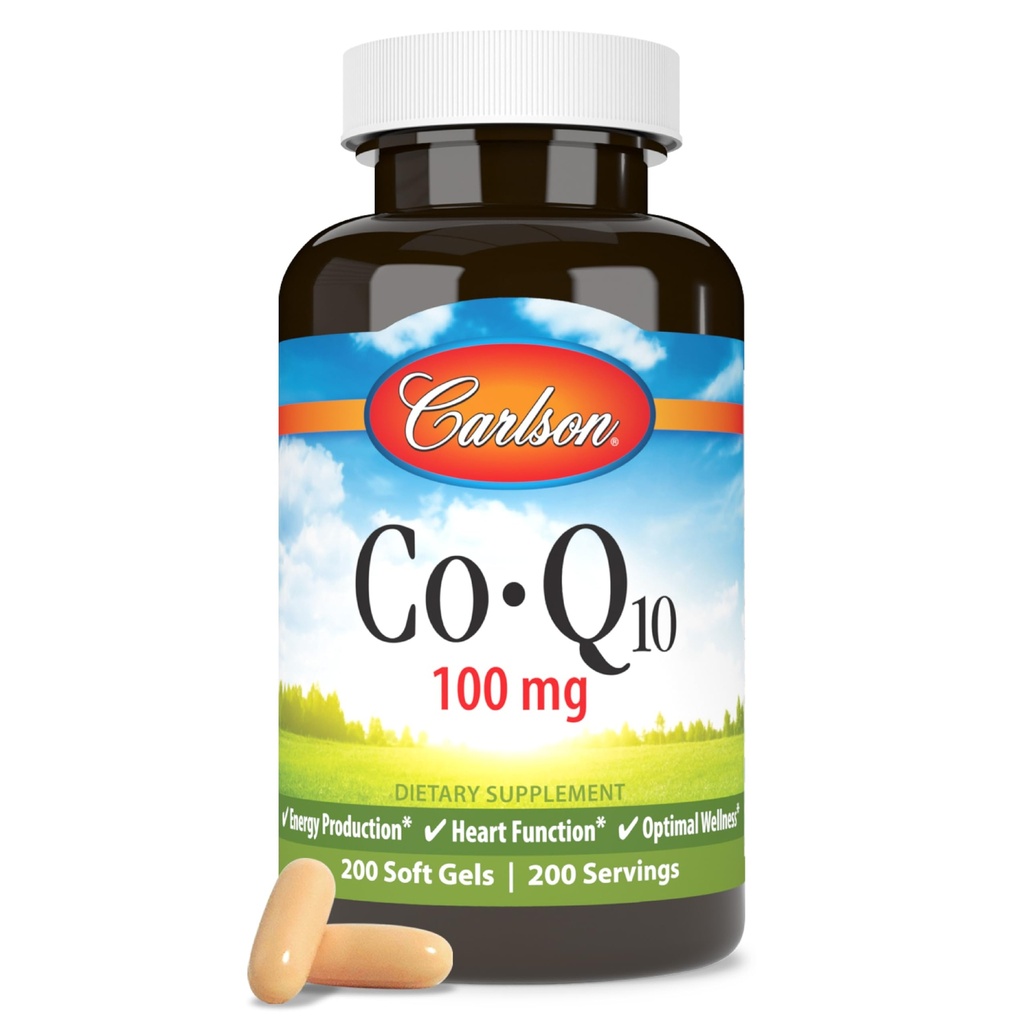 Carlson - Co-Q10, Co-Enzyme Q10, 100 mg, Energy Production & Heart Function, 200 Softgels