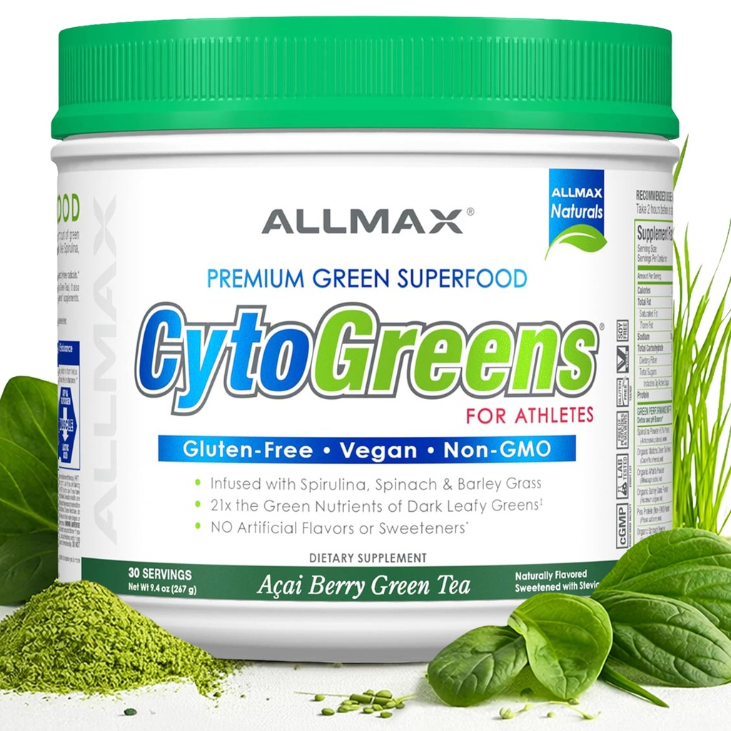 ALLMAX Naturals CytoGreens Super Greens Powder, Premium Green Superfood with Greens, Superfoods, Daily Greens Supplement, Acai Berry Green Tea, 30 Servings