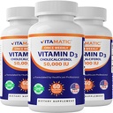 Vitamatic 3 Pack Vitamine D3 50.000 IE (als Cholecalciferol), eenmaal per week dosis, 1250 mcg, 60 Veggie Capsules 1 Jaar Aanvoer, Progressieve Formule helpen vitamine D Tekorten