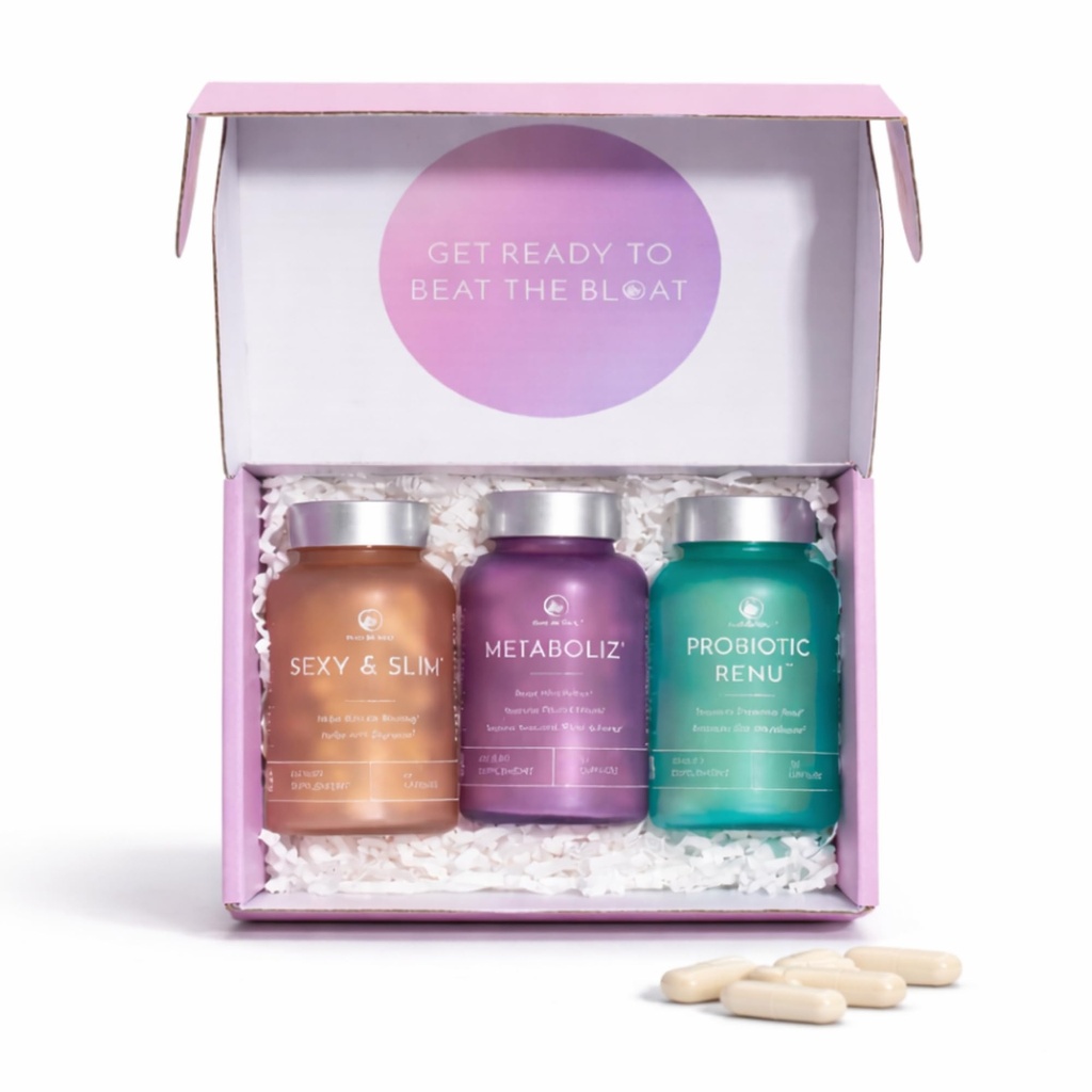 Bloat No More Sexy & Trim Wellness Kit for Women – 3-in-1 Gut Health, Metabolism & Bloating Relief Bundle – Probiotic, Thyroid Support & Digestive Enzyme Supplement – 60 Capsules