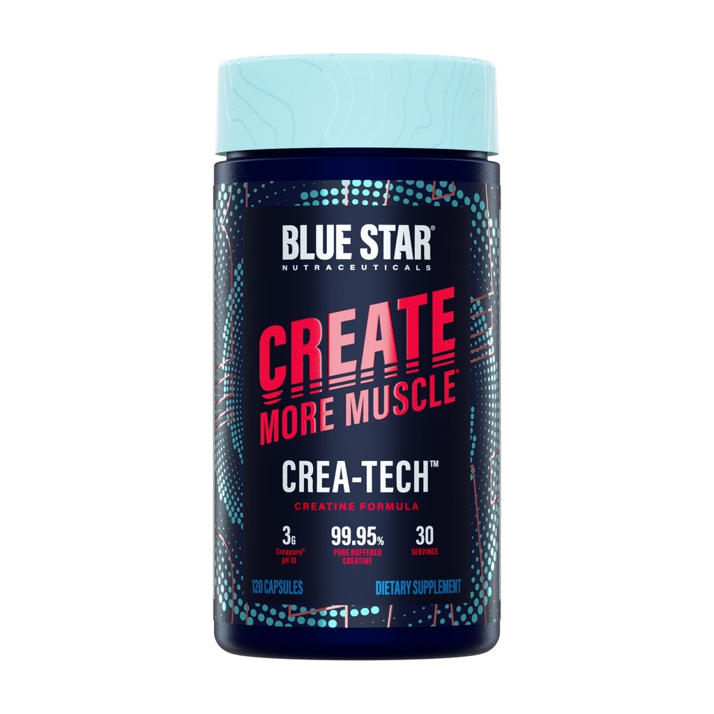 Blue Star Nutraceuticals CREA-TECH - Creapure Creatine Monohydraat - w/Electrolytes. Creatine + Electrolytes Capsules - Build Muscle and Increase Sterkte 