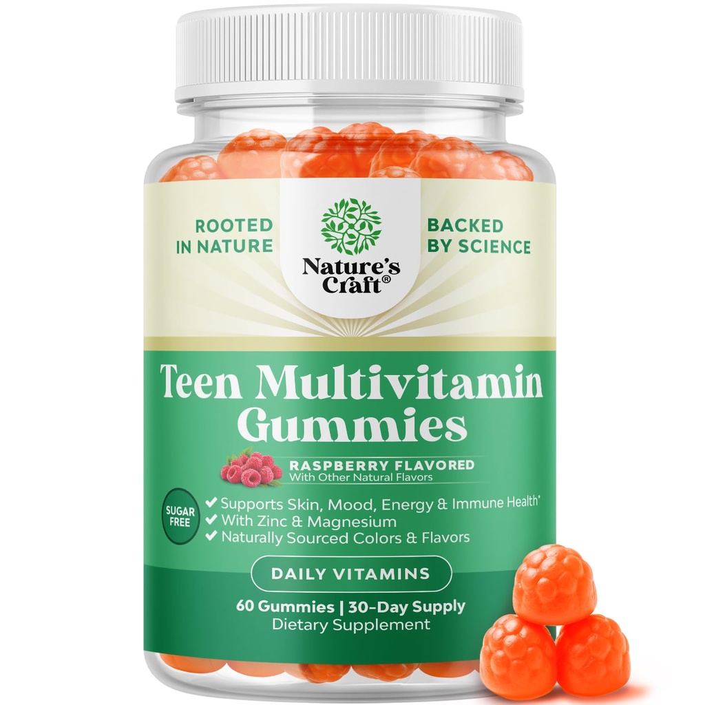 Tiener Multivitamine Gummies 12-17 - Tiener Jongens & meisjes Gummy Vitaminen voor betere huid, Immuun Kracht, Mood & Energie Ondersteuning - Tiener Meisje & Boy Supplementen met Zn, Mg, Vitamine A, C, D & E - 60 Ct