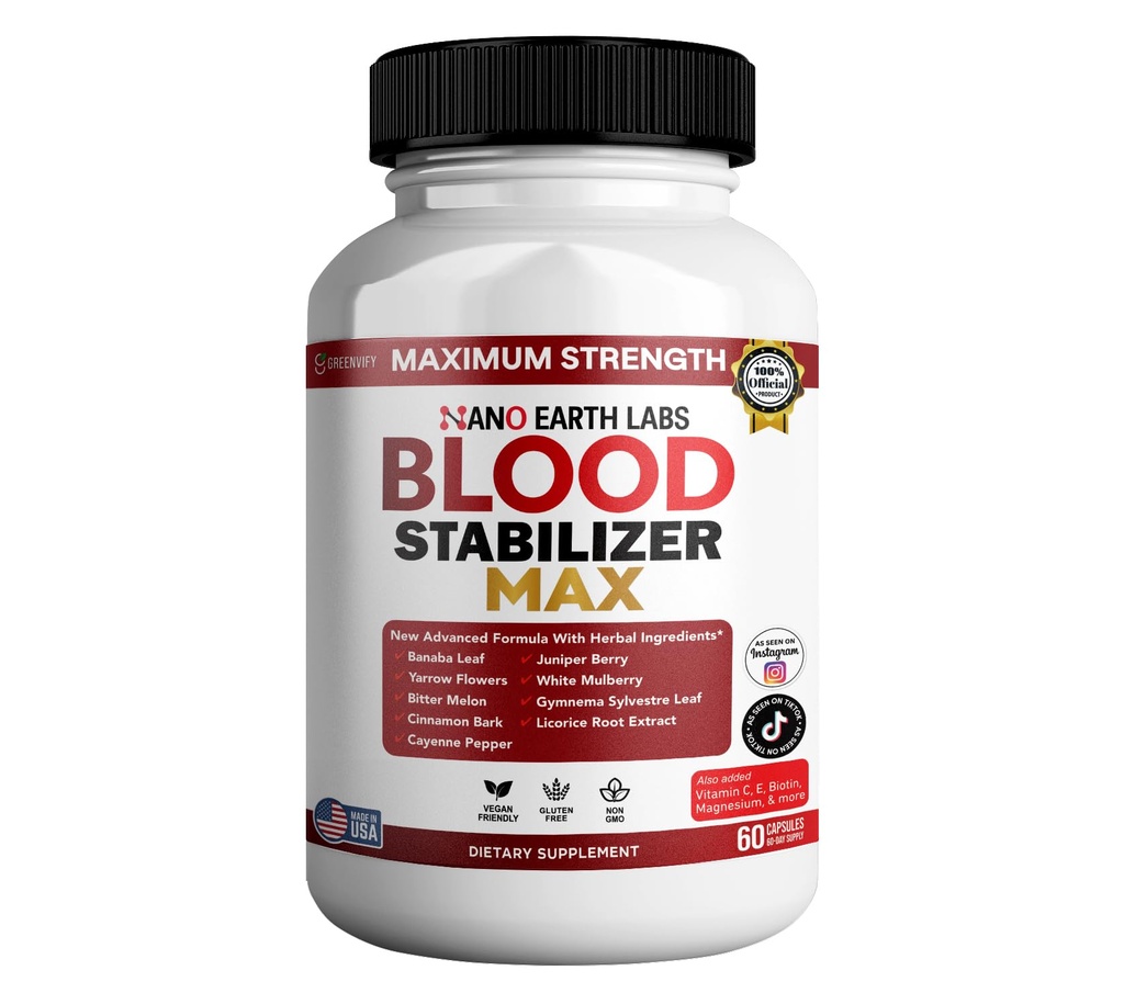 Nano Earth Labs Blood Stabilizer Max, 60 Capsules, Herbal Supplement with Vitamins and Minerals (1)