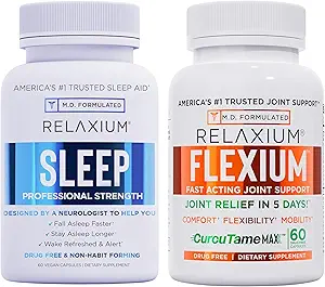 Relaxium Slaap & Joint Relief Bundle, Melatonine & Ashwagandha Slaaphulp + CurcuTame & Glucosamine Chondroitin, 60 Capsules Elke, Drug-vrije ondersteuning voor slaap & Joint Health
