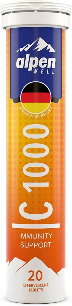 Bestseller - AlpenWell Vitamine C - 1000mg + Zink - Immune Support - 20 Bruisende Vitamine Drink Tablets, Geen Suiker + Lage Calorie Supplement, Oranje Smaak [Sugar Free]