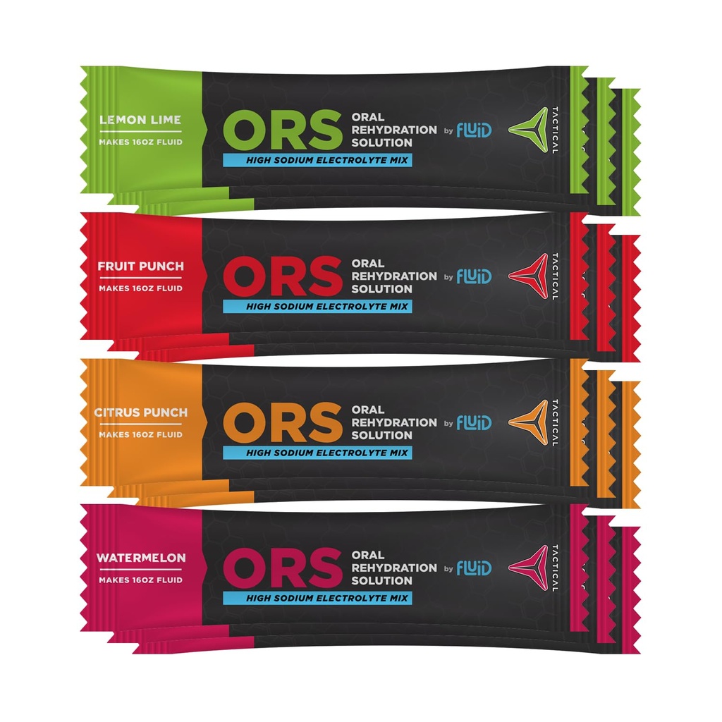 Fluid Tactical - ORS (solution de réhydratation orale), Récupérer des électrolytes de déshydratation extrême plus rapides, 12pack (4 packs de variétés de saveurs)
