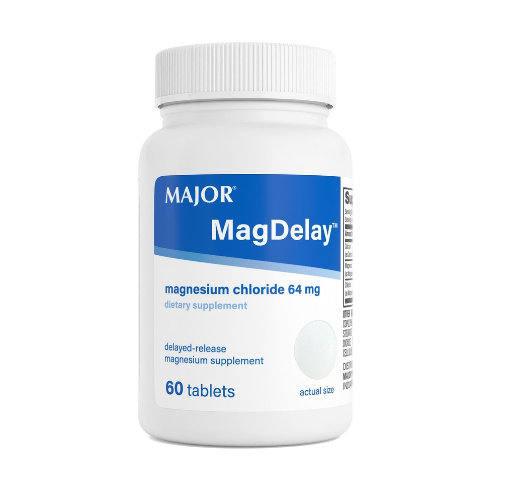 MAJOR MagDelay Magnesium Chloride 64 mg - Delayed-Release Magnesium Supplement - Dietary Supplement - 60 Tablets (1 Pack)