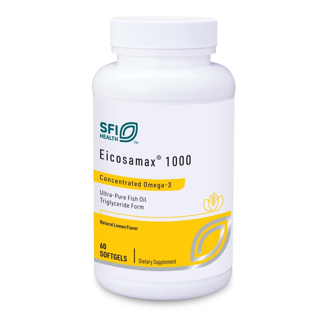 Klaire Labs SFI Health Eicosamax 1000 TG Visolie - 1000 mg EPA/DHA per zachte gel, Ultra Pure Omega-3 Visolie Pillen - Duurzaam Gebronzen - Natuurlijke citroensmaak voor No Fishy Burps (60 Softgels)