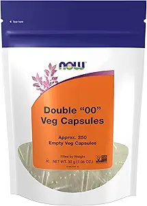 NOW Foods Supplementen, Lege Vegetarische Capsules, Dubbel "00," Gevuld op gewicht, Niet-GMO Project Geverifieerd, 250 Veg Capsules