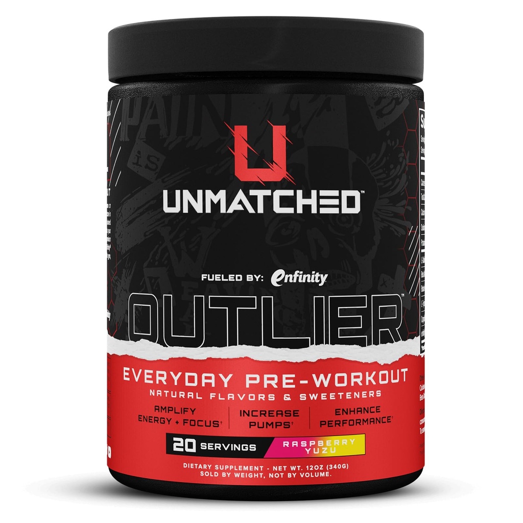 Unmatched Outlier Everyday Pre Workout Powder for Men & Women | Paraxanthine, Beta Alanine, NO3-T Nitrates | Natural Flavors & Sweeteners | 20 Servings (Raspberry Yuzu)