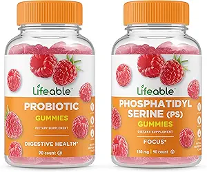 Levensvatbare Fosfatidylserine (PS) + Probiotic 2 Miljard CFU, Gummies Bundle - Grote Proeverij, Vitamine Supplement, Glutenvrij, GGO-vrij, Kauwgom