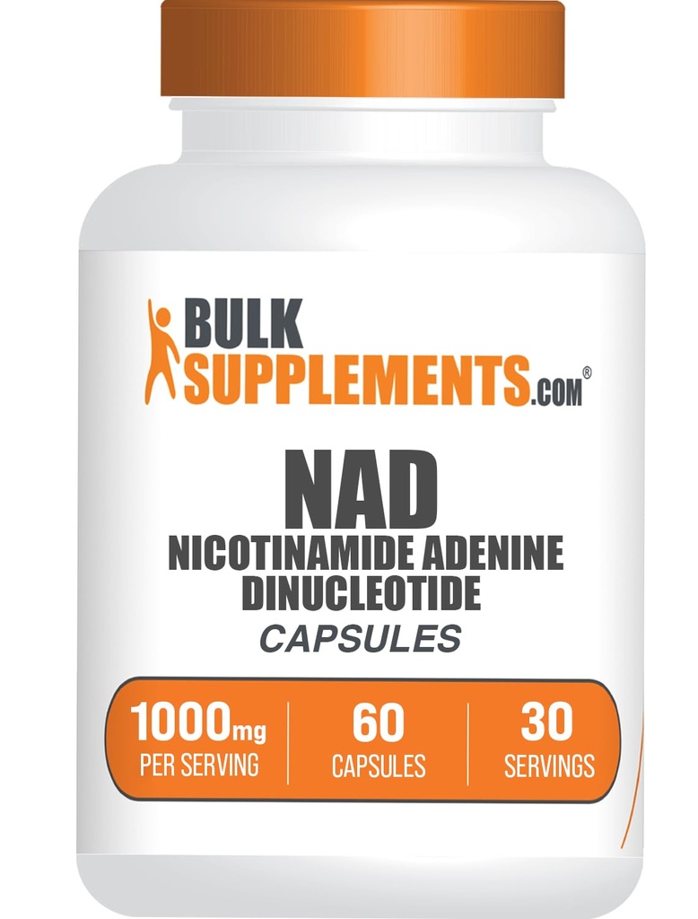 BulkSupplements.com NAD Capsules - Nicotinamide Adenine Dinucleotide, NAD Supplement - Gluten Free, 2 Capsules per Serving (1000mg), 60 Count (Pack of 1)