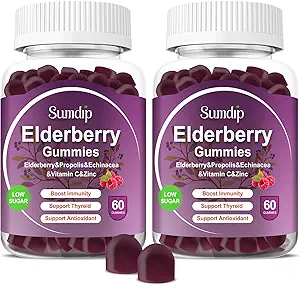 Vlierbessen Gummies met zink en vitamine C Immuun Ondersteuning Kruiden Dieetsupplementen Berry Smaak Vegan Gummy Non-GMO Gluten Vrij 60 Gummies-2 Pack