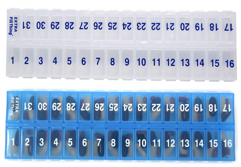 AM PM 31 Dag Eenmaal per dag Maandelijkse Pillen Planner Organisators - Grote Compartiment Pillendozen Store Medicijnen voor Hele Maand Plus Compartiment voor Extra Pillen (AM/PM Clear & Blue) BPA Gratis