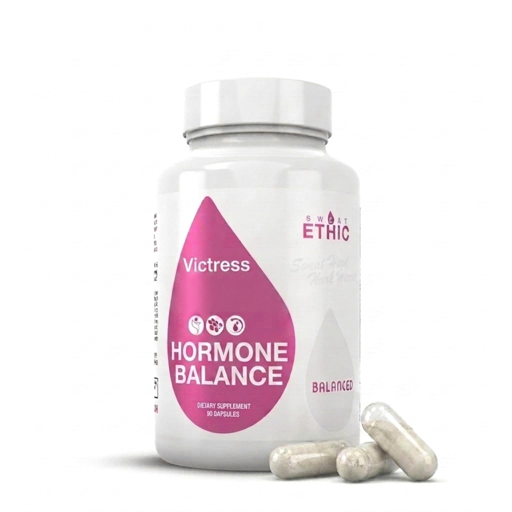 Sweat Ethic Victress, Hormone Balance Support for Women with KSM-66 Ashwagandha, DIM, Biotin, Folic Acid, Dandelion Root, Cayenne Pepper & Vitamin D3, Daily Wellness Formula, 90 Easy to Take Capsules