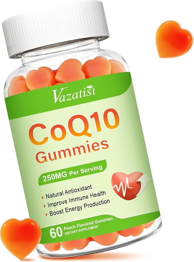 Hoge Absorptie CoQ10 Gummies 250 mg, Plus Omega-3, Magnesium, Vitamine B12 voor Cellulaire Energie, Hersenen & Antioxidant, 5X Beter Absorptie Co-enzym Q10 Supplement - 60 Ct