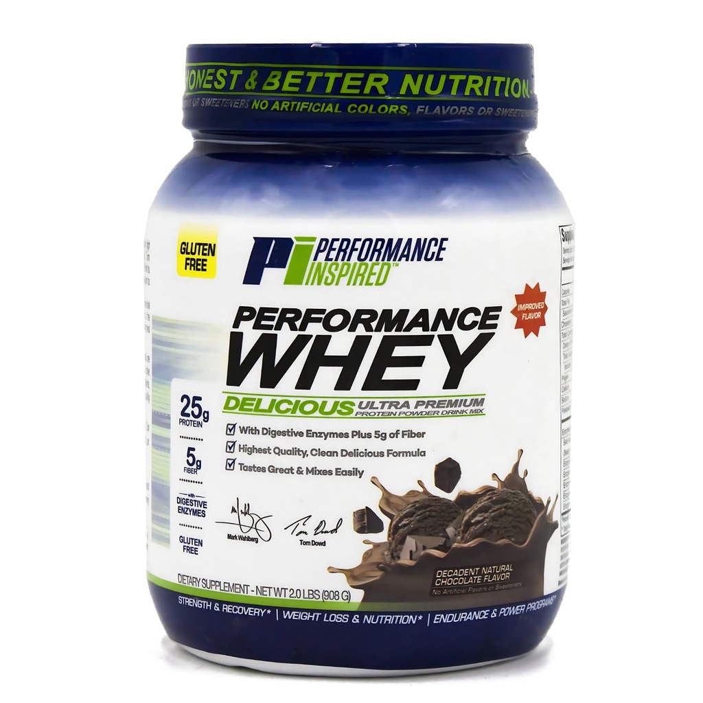 Performance Inspired Nutrition WHEY Protein Powder - All Natural - 25G - Contains BCAAs - Digestive Enzymes - Fiber Packed - Decadent Natural Chocolate – 2 Pounds
