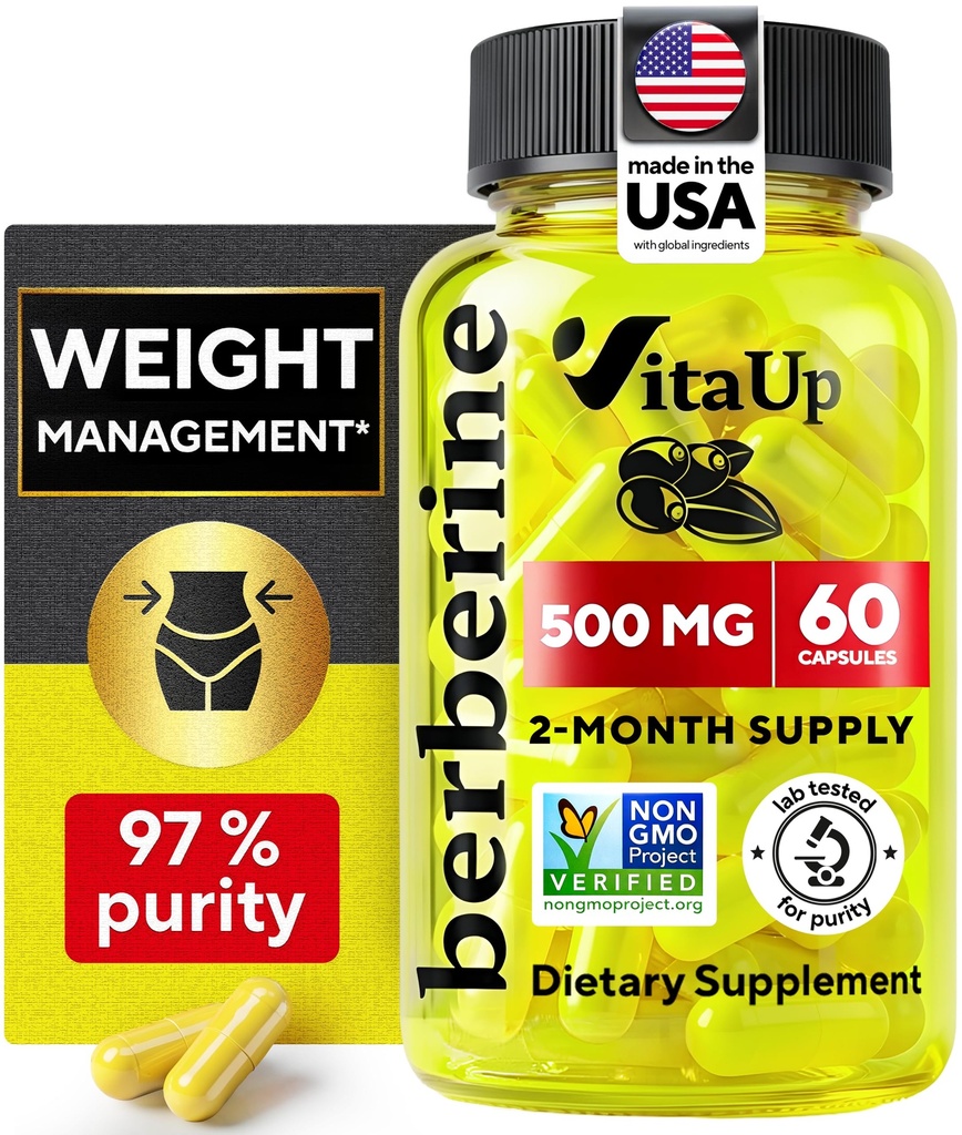 Berberine Supplement 500mg - USA Made Berberine 500mg - Non-GMO Berberine HCL - Berberine Supplementen voor gewichtsmanagement, energie, Immune Support - 60 capsules