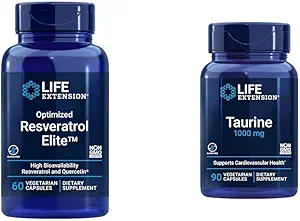 Levensverlenging Geoptimaliseerde Resveratrol Elite 60 Capsules & Taurine 1000mg 90 Capsules Bundel