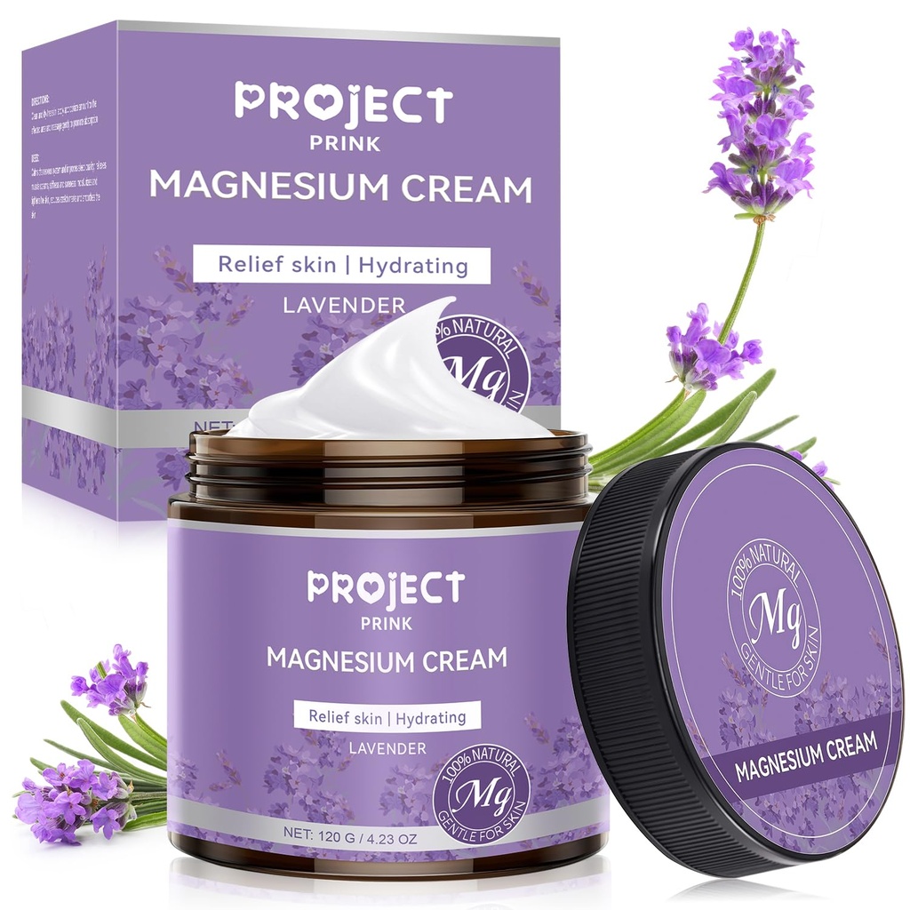 Magnesium Cream & Lotion for Pain Relief and Sleep, Topical Magnesium Butter for Muscle Aches, Leg Cramps & Stress Relief, Non-Greasy, Gentle Formula (Lavender)