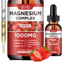 Supplément triple complexe de magnésium, glycinate de magnésium, mélange, citrate gouttes liquides 1000mg avec Ashwagandha, CoQ10, vitamine B6, C, D, zinc -Support de calme anti-stress, os, Muscle, Mood Vegan